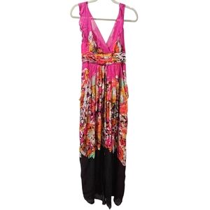 BCBGMaxAzria Hot Pink Multi-Color Floral Maxi Dress